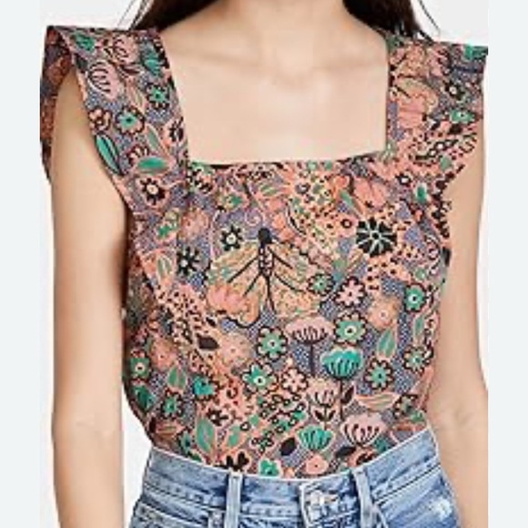 A.L.C. Tops - A.L.C. PORTIA ORANGE BOHO PRINT SQUARE NECKLINE SLEEVELESS SHIRT WOMENS SZ 0